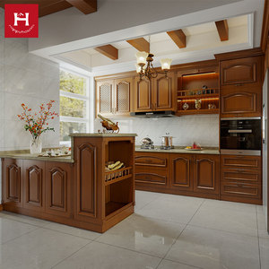 HAPPYHOUSES Mobili da <span class=keywords><strong>Cucina</strong></span> in Legno Massello Stile Classico Europeo e Country Americano, Design con Base a U e Armadi Sospesi Alti - Product Image 1