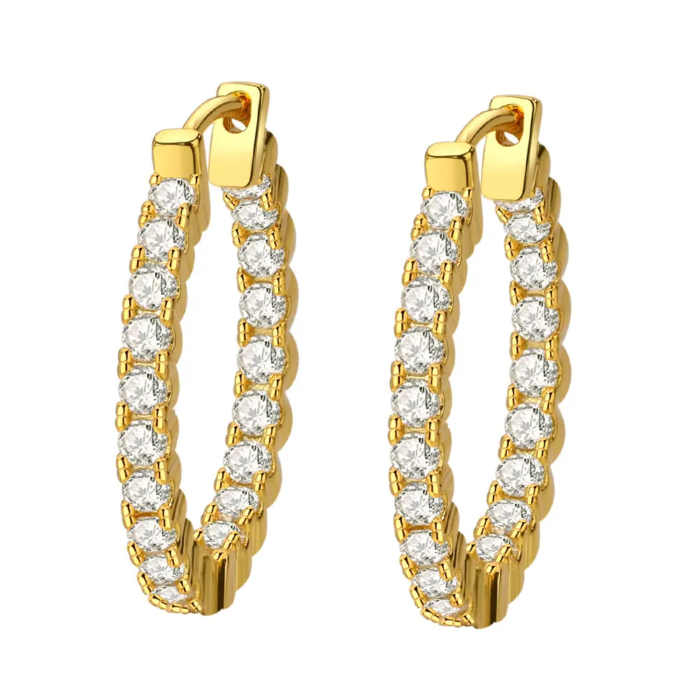 RINNTIN OE137 Anting-Anting Modis Kuningan Arete Cubic Zirconia Hoop Perhiasan Tenis Kristal Berlian Huggie Earing untuk Wanita