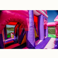 Château gonflable commercial pour enfants, toboggan rose amusant, combo de fête pour enfants, château gonflable extérieur, parc à thème