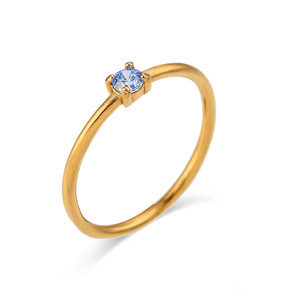 Anillo Apilable Ultrafino de Acero Inoxidable Chapado en Oro de 18K con Zirconia de un Solo Color y Cuatro Puntas, Anillo Minimalista y Moderno para el Dedo - Product Image 3