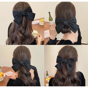 Elegante fermaglio per capelli da donna in raso con fiocco grande nero, stile principessa per feste - Product Image 3