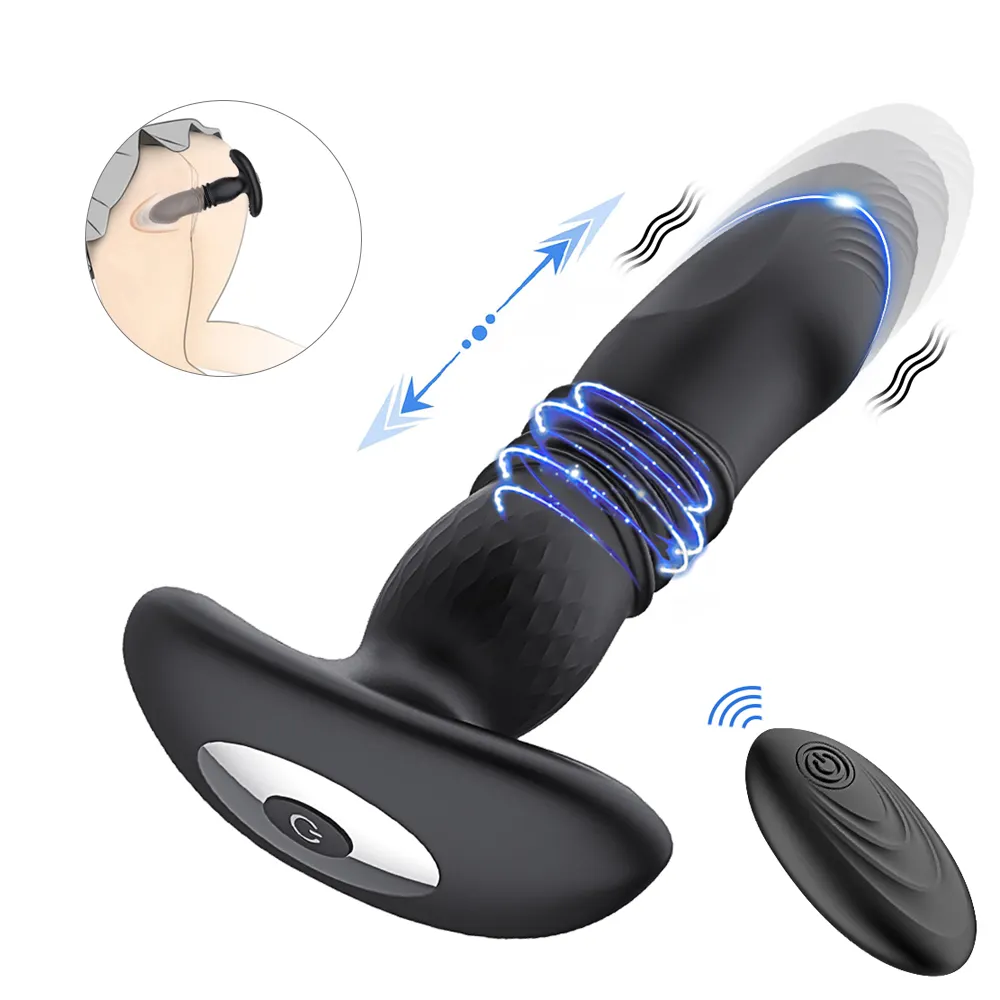 Hot Selling 2 in 1 Thrusting Dildo Vibrator Anal Sex Toys Male Prostate Massager Woman Butt Plug Vibrator with Remote Control