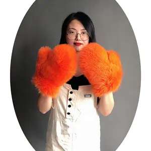 Janefur good reputation winter warm fox fur gloves ladies chain popular style real fox fur gloves