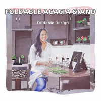 Support de livre de cuisine portable, pliable, en bois d'acacia, pour utilisation sur table