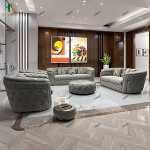 فاخر مخملي إيطالي كريم تشيسترفيلد ، منفذ مصنع لفيلا أثاث غرفة المعيشة مملوء بالإسفنج - Product Image 2