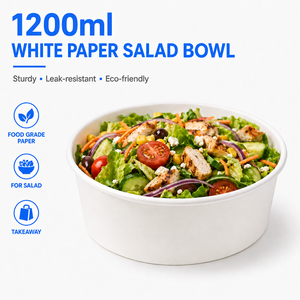 Disposable Greaseproof Food Grade Coated <b>Paper</b> Modern <b>Bowl</b> 1200ml Multiple Lid Options Commercial Takeaway Container Salad Snack - Product Image 1