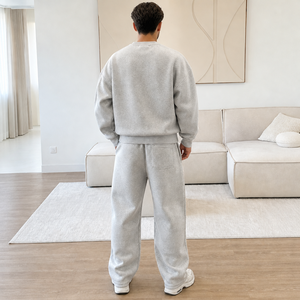 Unisex Crewneck Sweatshirt Set <b>Light</b> Gray Relaxed Top Wide Leg Jogger Pants Casual Sportswear Custom OEM ODM Wholesale - Product Image 3