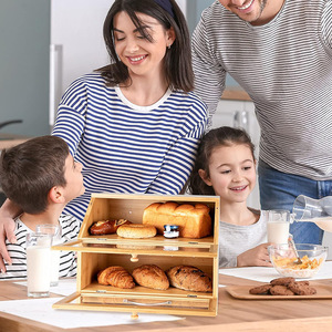 Boîte à pain en bambou multifonctionnelle avec couvercle en verre pour la cuisine - Product Image 3