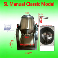Mélangeur de poudre sèche commercial de type tambour en acier inoxydable épaissi 3L, mélangeur de granulés alimentaires, machine de mélange manuelle commerciale