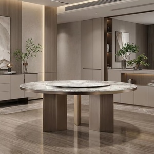 Table à manger ronde moderne de luxe en pierre frittée avec piétement en acier inoxydable bronze pour <span class=keywords><strong>villa</strong></span>, hôtel et usage intérieur/extérieur - Product Image 1