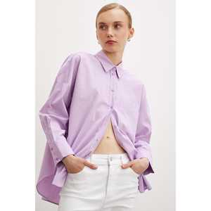 Camisa de Popelina Lila para Mujer, Corte Regular, con Botones, Estilo Minimalista para el Día a Día - Product Image 6