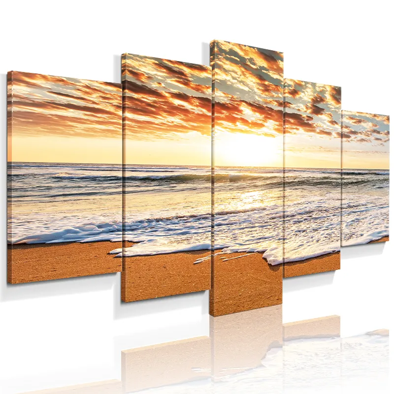 5 panels Modern Seascape Sea Beach Artwork Stretched Canvas Prints for home decor