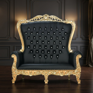 Black Gold Durable Midcentury Tufted Fabric Queen Chair with Solid Wood <b>Frame</b> for Living Room Bedroom Wedding Home Furniture - Product Image 3