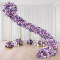Decoración de Boda, Camino de Flores Artificiales Púrpuras de Alta Densidad para el Pasillo Nupcial con Hortensias Violetas Tridimensionales