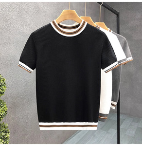 Nueva Camiseta de Punto de Manga Corta para Hombre, Verano, Poliéster Sólido, Ecológica, Transpirable, Casual, Lisa, Corte Ajustado, Cuello Redondo - Product Image 4