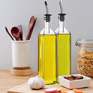Juego de 4 Botellas de Vidrio Rectangulares de 17 oz <span class=keywords><strong>con</strong></span> Tapón de Corcho, Superficie Transparente, para Dispensar Aceite de Oliva en la Cocina - Product Image 2