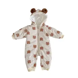 Baby New Girl Baby Winter Cotton Long Sleeve Bear Outwear Cute Plush Thickened Comfortable Creeper