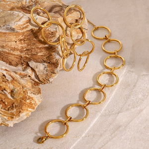 Geometric Ring <b>Bracelet</b> <b>Set</b> Stainless Steel Gold Tone Women's Party Jewelry - Product Image 4