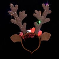 Serre-tête LED de Noël en forme de tête de renne avec bois de cerf, accessoire de coiffure pour la remise des diplômes, Thanksgiving, décoration capillaire, accessoires de cheveux de Noël