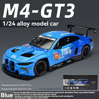 Voitures miniatures en métal 1:24 BMW M4 GT3 avec son et lumière, véhicule jouet à rétrofriction, modèle de décoration