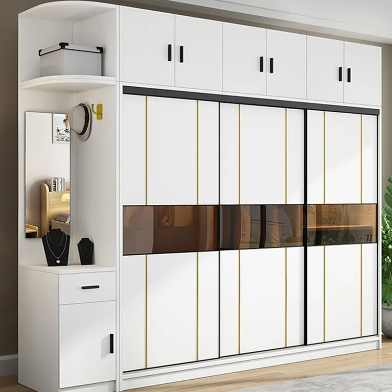 TS Wardrobe storage cabinet closet bedroom furniture customized glass sliding door wardrobe