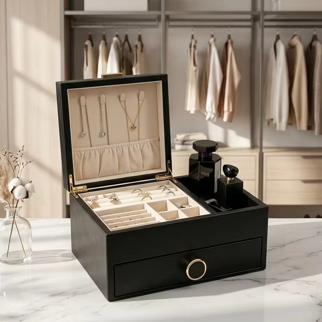 Fingerprint Lock Jewelry Box Luxury PU Leather Double Layer Smart Safe Storage Case for Rings Necklaces Bracelets Gift
