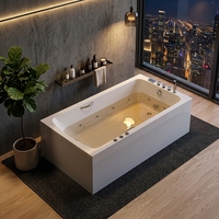 Baignoire Spa Moderne en Acrylique à Immersion Profonde, Baignoire Rectangulaire Autoportante avec Hydromassage et Massage par Air
