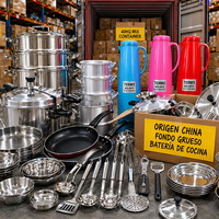 Peralatan Dapur Campuran Stok Berlebih untuk Distributor Bolivia, Panci Presto, Set Panci Triple Fondo, Kualitas Ekspor Grosir