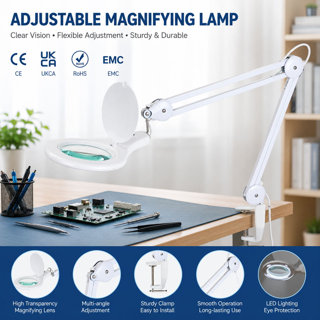 Professional Working Magnifying Glass Lamp Led Work Task Lights for Reading Hobby Crafts Lab Medical Beauty Equipment With Stand