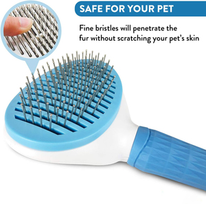 Factory Wholesale Stainless Steel & Plastic Custom Logo Self Cleaning <b>Cat</b> & Dog Pet Fur Deshedding Grooming Brush - Product Image 2