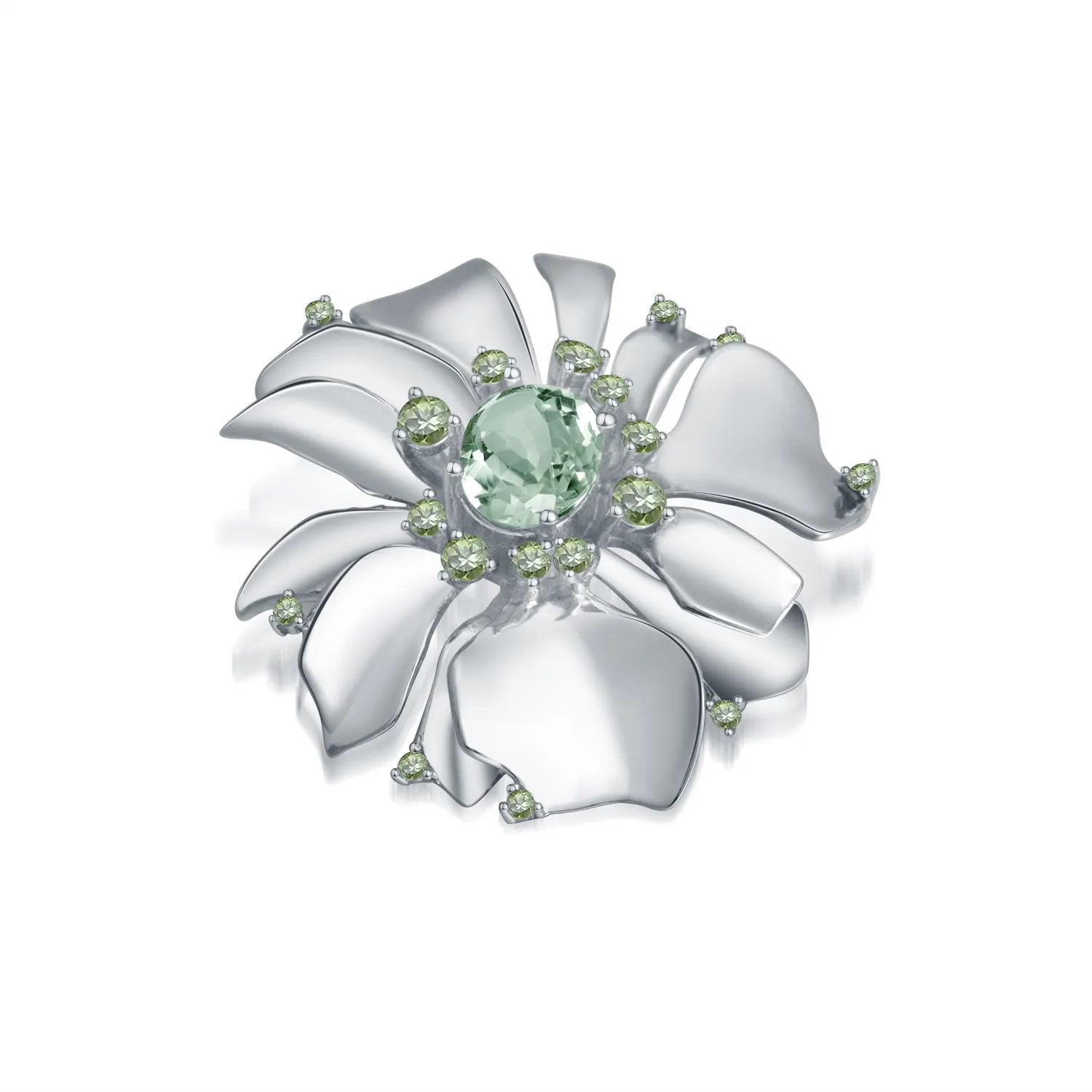 C5816BH Abiding Fine Jewelry The New Listing Natural Crystal Oval 8X10 Stone Prasiolite 925 Sterling Silver Flower Brooch