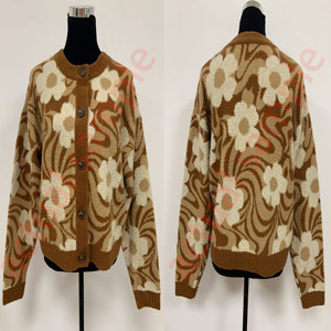 <span class=keywords><strong>Cardigan</strong></span> Lavorato a Maglia con Motivo Floreale Retrò per Donne, Stile Vintage Anni '70, Motivo a Spirale Marrone, Maglione con Bottoni, Morbido Abbigliamento Casual da Donna - Product Image 5