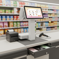 Sistema POS Todo en Uno de 15.6 Pulgadas, Kiosco de Pedidos para Restaurantes, Sistema de Punto de Venta, Terminal de Pago, Caja Registradora POS con Báscula con IA