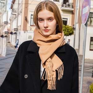 Saison d'hiver Luxe Classique Uni <span class=keywords><strong>Cachemire</strong></span> Écharpe Solide Tissé Logo Personnalisé Étiquette Femmes <span class=keywords><strong>Cachemire</strong></span> Silencieux - Product Image 2