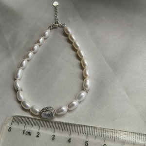 Pulsera de Perlas de Agua Dulce de Alta Calidad, Forma de Arroz, Sin Semillas, de 5-6 mm, con Cierre de Plata S925, Jade, Calabaza, Luz Intensa, Casi Impecable - Product Image 3
