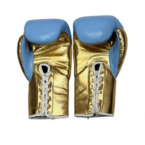 Wholesale No Boxing No Life Skyblue & Gold Real Cowhide <b>Leather</b> MMA Training Boxing Gloves Lace-Up Unisex Lightweight Breathable - Product Image 3