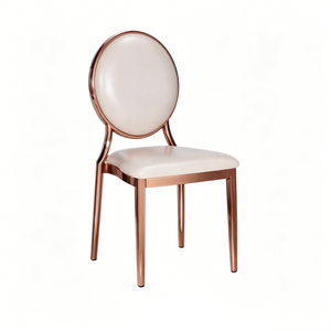 Silla de Banquete Redonda de Metal Color Oro Rosa Personalizada con Cojín de Color Personalizado Directo de Fábrica para Uso <span class=keywords><strong>en</strong></span> Comedores, Hoteles y Salas de Estar - Product Image 3