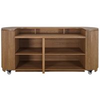 Comptoir de réception commercial en bois massif avec design moderne, couleur et taille personnalisées, base en acier inoxydable