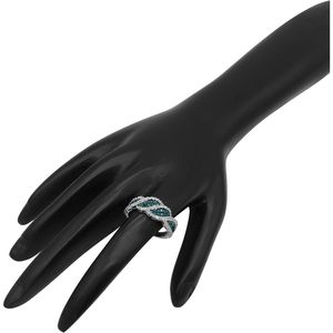 Bague en spirale de diamants blancs et bleus naturels, coupe ronde, style fiançailles pour femmes - Product Image 4