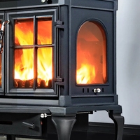 Poêle à bois antique Grand chauffage autoportant en verre et en fonte moderne pour hôtels et villas