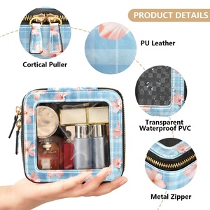 กระเป๋าเครื่องสำอางพิมพ์ลายดอกชบาแบบซิปใสสไตล์ฮาวาย  กระเป๋าใส่แปรงแต่งหน้าแบบใส PVC สำหรับเดินทาง - Product Image 4
