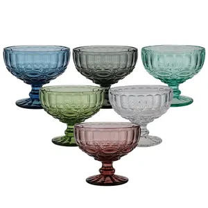 Daily Use Flower Design Vintage Dishwasher Safe Solid Color Easy to Wash Home Kids Salad Bowl Fruit Bowl Ice Cream Glass Bowls