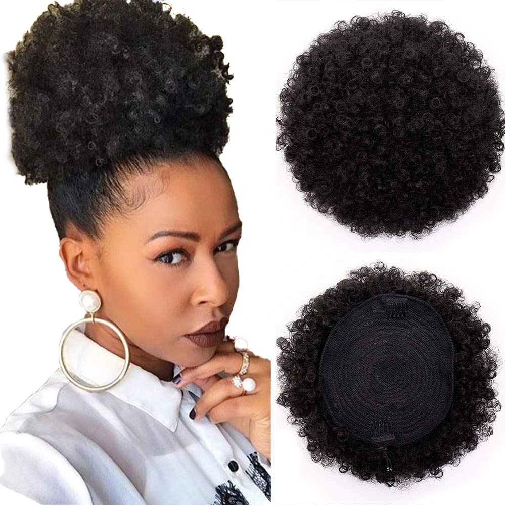 SC05 Wholesale Synthetic Chignon Afro Kinky Hair Bun Clip In Hair Extensions