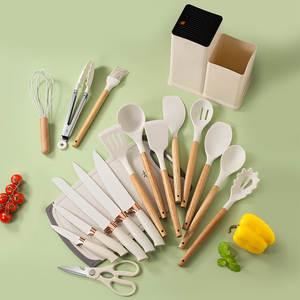 Manjia, Ensemble <span class=keywords><strong>de</strong></span> 19 Ustensiles <span class=keywords><strong>de</strong></span> <span class=keywords><strong>Cuisine</strong></span> en Silicone avec Poignée en Bois et Support <span class=keywords><strong>de</strong></span> Rangement Compact - Product Image 6