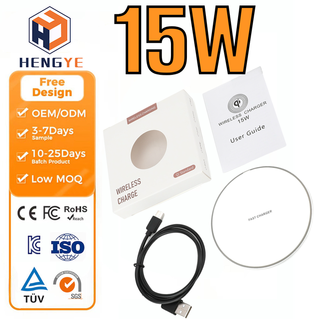 Customizable logo Pattern Portable Wireless Charging Pad 10W 15W Slim Fast Charger LED Universal Mobile Phone Wireless Charger