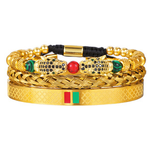 Pulseira de aço inoxidável luxuosa C&J, joia de zircônia com contas de leopardo para homens, conjuntos de pulseiras trançadas personalizadas de <span class=keywords><strong>macrame</strong></span>, novo design - Product Image 1