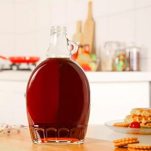 Bottiglia di sciroppo d'acero 250ml 375ml 500ml bottiglia di vetro di sciroppo d'acero per la tosse piatta trasparente all'ingrosso con manico per bere - Product Image 2