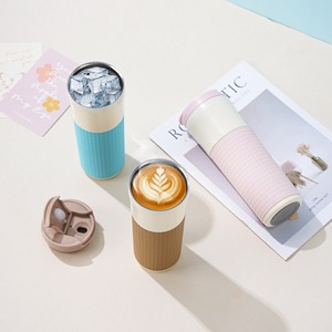 Mug de voyage 500 ml avec étui en cuir protecteur, tasse isotherme en acier inoxydable 304, logo personnalisé - Product Image 4