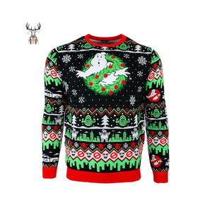 Nanteng 사용자 정의 로고 풀오버 면 재미있는 화장실 패턴 만화 니트 자카드 크루 넥 긴 소매 남성 못생긴 크리스마스 스웨터 - Product Image 1