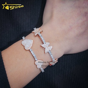 Nouveauté Bracelet à breloques 3mm 925 Silvert14 k Gold Vvs Moissanite Diamond butterfly and Heart Tennis Bracelet pour femmes et hommes - Product Image 3